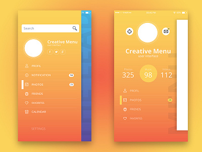 creative home menu UI android app dashboard design ios profile ui ux