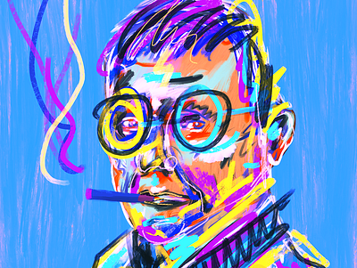 Smoking old hipster illustration