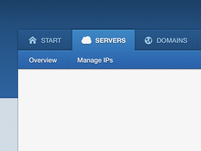 Servers blue button menu navigation tabs ui website