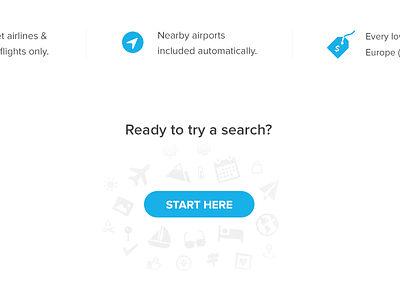 Start here blue button dailyui flight here icons search start ui ux website