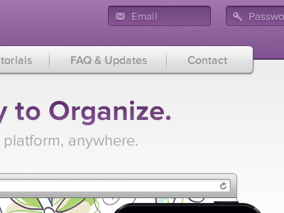 Organize form light log in nav navigation organize purple ui user interface web website