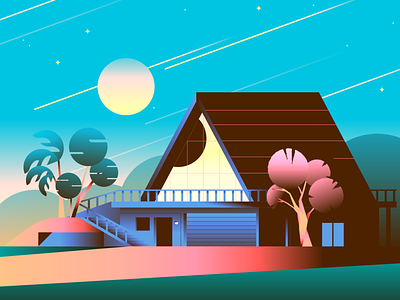 Counting Stars cabin dawn forest home illustration illustrator nature shooting stars spring vector