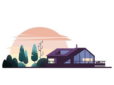 Weekend plans. cabin forest getaway illustration practice shadow shape sunrise texture vacation vector