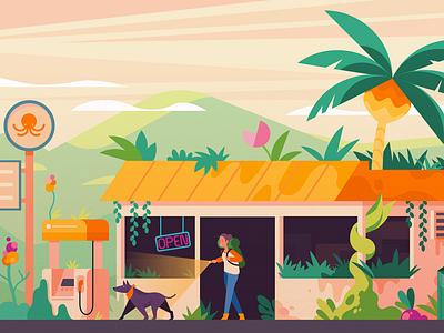Dystopian Plants art dog art explore future gas station illustration jungle plants sci fi store vector
