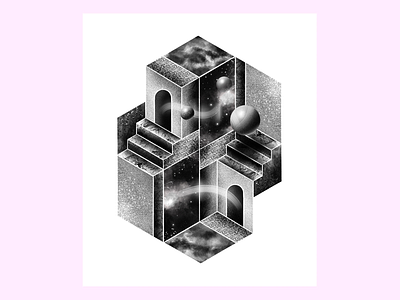 Parallel Universe escher geomtric illustration isometric optical illusion surreal