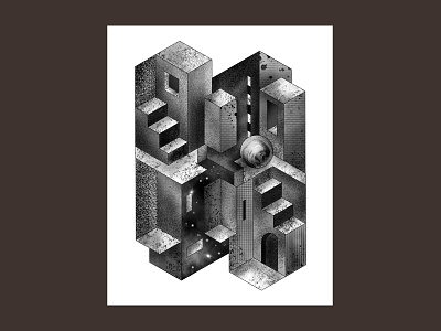 Impossible Architecture black and white building creepy dark doorway escher geometric gradient grunge illusion isometric noise noise shadow optical illusion shapes stairs texture