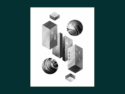 Floating City architecture building city geometric gradient isometric minimal noise orb perspective planet shapes texture