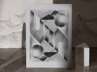 Other-Worldly 3d archway art prints black and white circles doorway escher geometric geometry graph paper grid isometric minimal mockups orb shapes surreal texture video