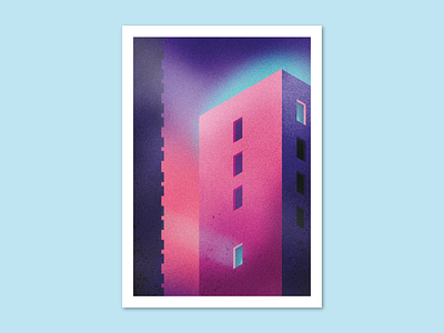 Sunrise City No.07 building city geometric gradient halftone isometric light lonely noise pink print retro future urban printable retrofuture texture urban vaporwave window