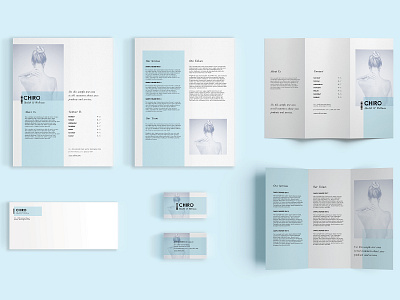 Chiropractor Business Suite blue brand branding brochure business card business suite chiropractor health healthcare identity design leaflet spine trifold visual identity wellness