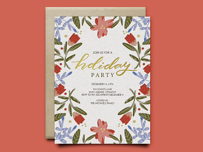 Holiday Party floral flower folk holiday illustration invitation pattern stationery