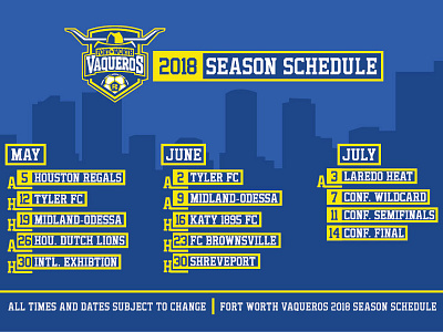 Fort Worth Vaqueros 2018 Schedule