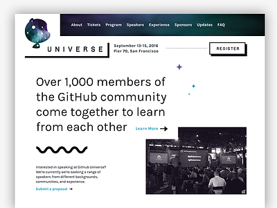 GitHub Universe Exploration, Take 2 black and white conference github squiggle universe