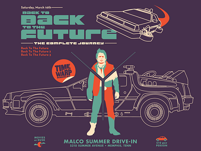 Back to the Future triple feature back to the future event branding holtermonster illustration movies poster time warp drive in vector