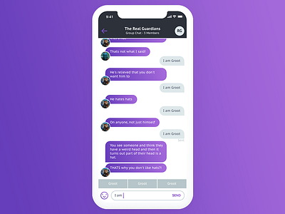 Daily UI 013 - Direct Messaging dailyui direct gradient groot guardians guardians of the galaxy i am groot iphonex message messaging mobile