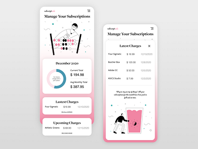 Monthly Subscription Manager app dailyui flat illustration minimal mobile typography ui ux vector