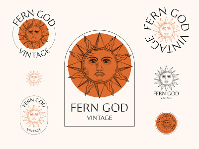 Fern God Logo & Badges badge logo branding cartouche etching icon illustration logo medieval sun vector vintage vintage logo