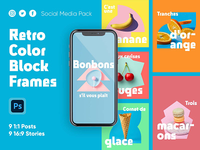 Social Media Pack - Retro Color Block Frames