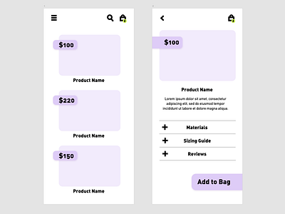 Shopping App Wireframe