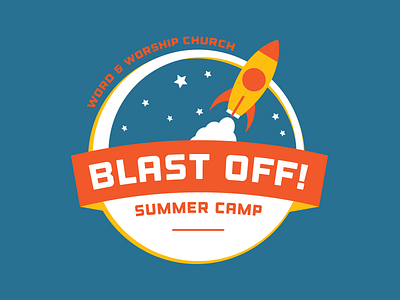 Blast Off Summer Camp Logo church rocket space stars