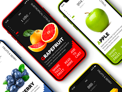 Fruit Store Mobile App 2019 app black blue bright button color fintech interaction ios iphone mobile red schedule store table trend ui ux yellow