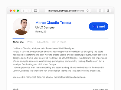 UI/UX Designer Résumé cv design minimal resume ui user experience user interface ux web web design website