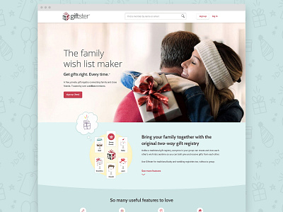 Giftster.com Homepage graphic design illustration ui web design website