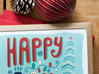 Boxed Set of 10 Holiday Cards holiday greeting card lettering blue red christmas happy tree lights gingerbread