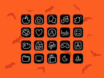 Halloweeny iOS14 Icons app apple bats creepy drawing flat halloween hand drawn icon icons iconset illustrator ios14 ipad iphone line minimal scary