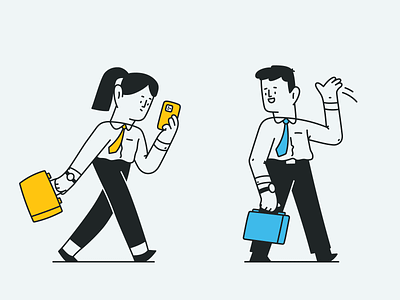 Busy Pam & Sam briefcase business character character design corporate drawing editorial hand drawn illustration illustration pack illustrator minimal office shirt startup suit tie vector walking waving