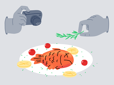 Food photography tips camera clean drawing editorial fish food gold fish illustration line minimal plate vector