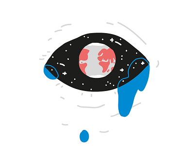 Crying Moon clean cry drawing earth editorial editorial art eye flat hand drawn illustration line minimal moon planet pollution tears vector