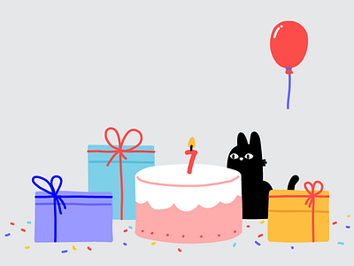 TK Birthday birthday birthday cake black cat blog cake cat clean editorial flat gift gift box illustration line minimal party red baloon themes kingdom vector