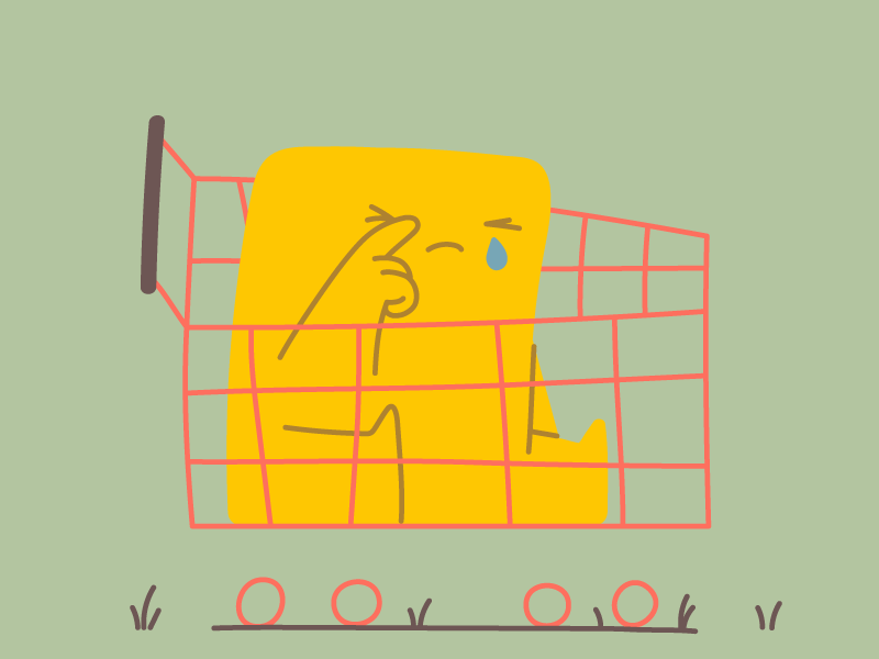 Shopping Cart Abandonment character art themes kingdom crying cart email cart abandonment shopping cart abandoned character design blog character hand drawn illustrator flat line editorial drawing vector minimal illustration