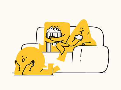 Watching movies character character art character design couch drawing editorial flat hand drawn illustration illustrator landing page minimal movies popcorn vector watching watching tv