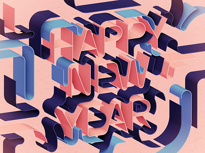 New Year Card 2019 3d card colorful coral geometry graphic design lettering line art new year type typography vector