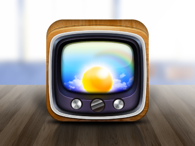 Weather News Icon app icon illustrator news rainbow sky sun switch table tv weather wood