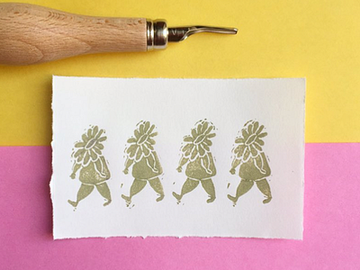 There the little Flora ladies go! graphic illustration ink lino pastel pattern print