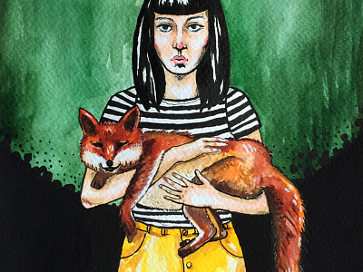 The girl with the fox copic fox illustration marker painting traditional watercolor watercolour