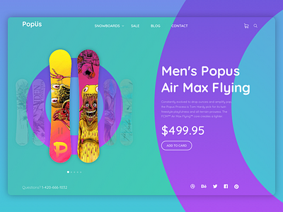 Popusboards clean landing minimalistic page snowboards ui web website