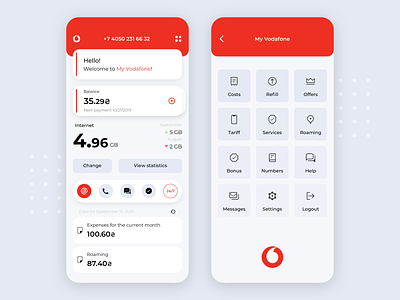 Vodafone app app application branding clean concept design interface mobile ui ux