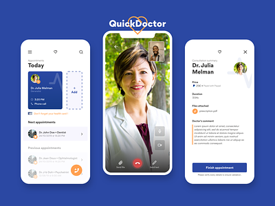 QuickDoctor - App concept clean flat health iphone x minimal mobile ui video call