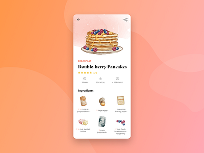Daily UI 040 :: Recipe app card daily ui design food illustration mobile pancakes recipe ui