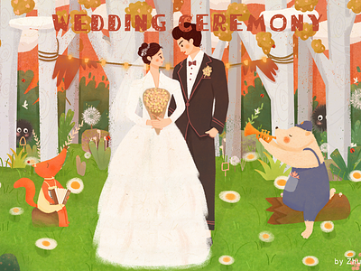 A wedding painting for my best friend bride forest illustration wedding