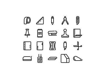 Stationery Iconset case document eraser file folder icon icon pack icons iconset knife lineart marker note office paper pen pencil box scissors stationery white-out