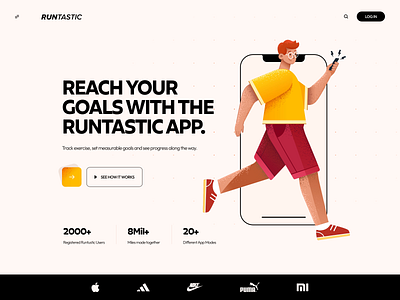 Runtastic App animation design system illustration landing page motion graphics running sport ui ux website wireframe