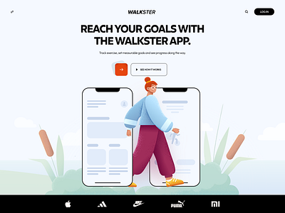 Walkster - App app design system header illustration landing page sapiens sport ui ux website