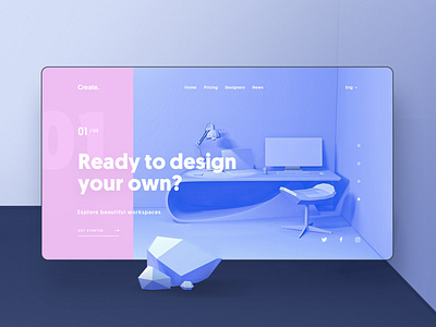 Create - Landing Page 3d 4d c4d concept design system homepage interior landing page ui ux vectary workspace