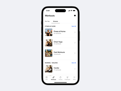 Workouts Tab ios mobile product design