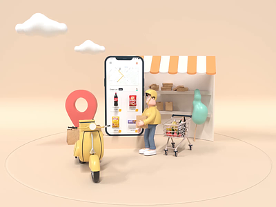 Grocery Delivery 3D Animation 3d 3d animation 3d art ads design design food grocery illustration market motion product ui ui design ux ux design
